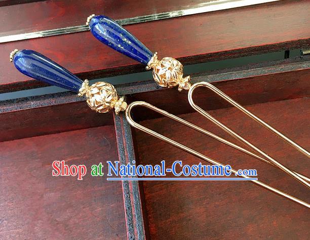 Traditional Handmade Chinese Ancient Classical Hair Accessories Hanfu Blue Hairpins Hair Clip for Women