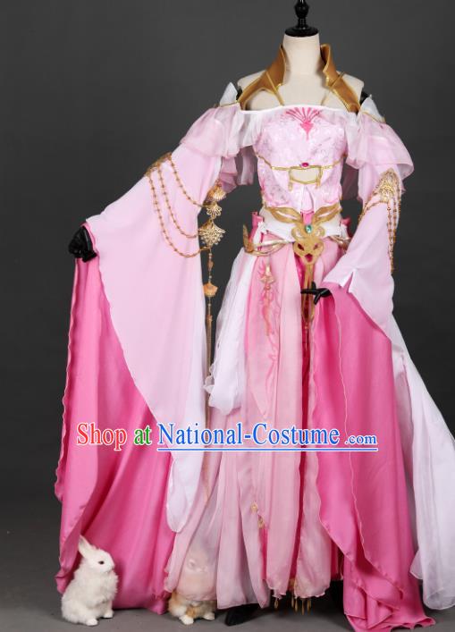 Chinese Ancient Princess Costume Cosplay Fairy Pink Dress Hanfu Clothing for Women