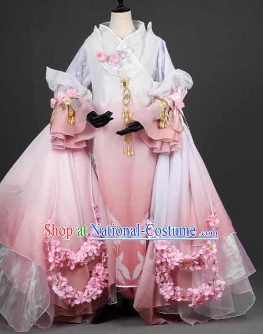 Chinese Ancient Young Lady Costume Cosplay Female Knight-errant Pink Dress Hanfu Clothing for Women