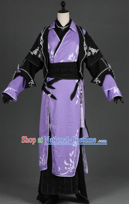 Traditional Chinese Ancient Military Officer Purple Costume Cosplay Swordsman Hanfu Clothing for Men