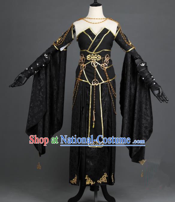 Chinese Ancient Heroine Costume Cosplay Female Knight-errant Swordswoman Black Dress Hanfu Clothing for Women