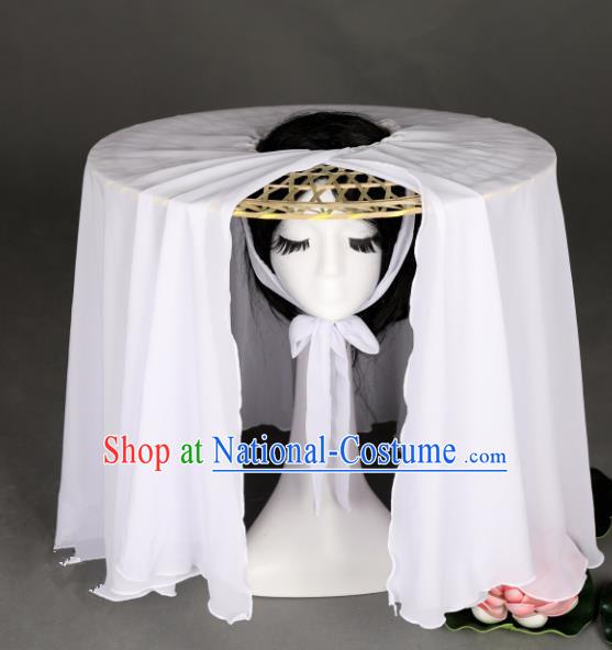 Traditional Handmade Chinese Ancient Swordswoman Hats White Veil Bamboo Hat for Women