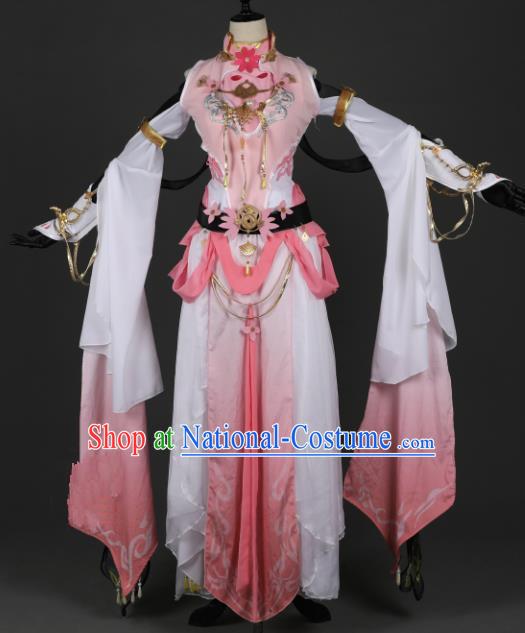 Chinese Ancient Knight-errant Heroine Costume Cosplay Swordswoman Pink Dress Hanfu Clothing for Women