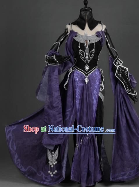 Chinese Ancient Tang Dynasty Young Lady Costume Cosplay Female Knight-errant Purple Dress Hanfu Clothing for Women