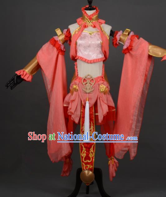 Chinese Ancient Female Knight-errant Orange Costume Cosplay Swordswoman Dress Hanfu Clothing for Women