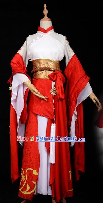 Chinese Ancient Princess Red Costume Cosplay Swordswoman Dress Hanfu Clothing for Women