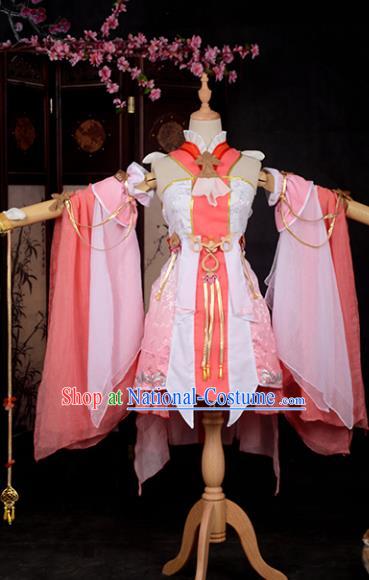 Chinese Ancient Princess Young Lady Costume Cosplay Swordswoman Pink Dress Hanfu Clothing for Women