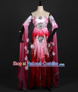 Chinese Ancient Swordswoman Costume Cosplay Tang Dynasty Princess Wine Red Dress Hanfu Clothing for Women