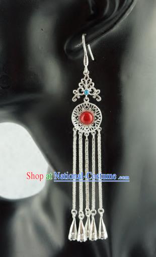 Chinese Traditional Zang Nationality Earrings Accessories, China Tibetan Ethnic Silver Tassel Eardrop for Women