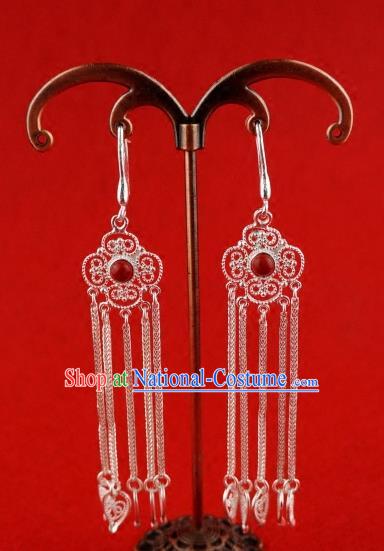 Chinese Traditional Zang Nationality Sliver Earrings Jewelry Accessories, China Tibetan Ethnic Eardrop for Women