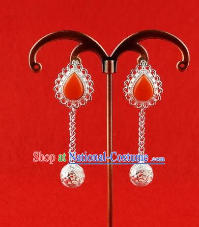 Chinese Traditional Zang Nationality Handmade Sliver Bells Tassel Earrings, China Tibetan Ethnic Eardrop for Women