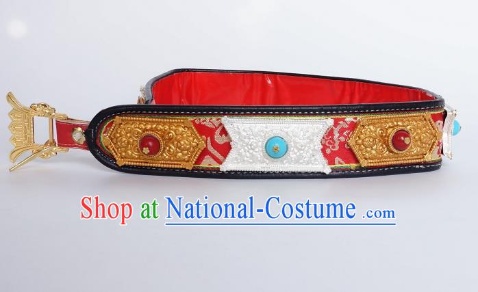 Chinese Traditional Zang Nationality Waist Accessories Belts, China Tibetan Robe Ethnic Waistband for Men