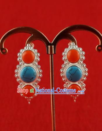 Chinese Traditional Zang Nationality Jewelry Accessories Handmade Sliver Earrings, China Tibetan Ethnic Eardrop for Women