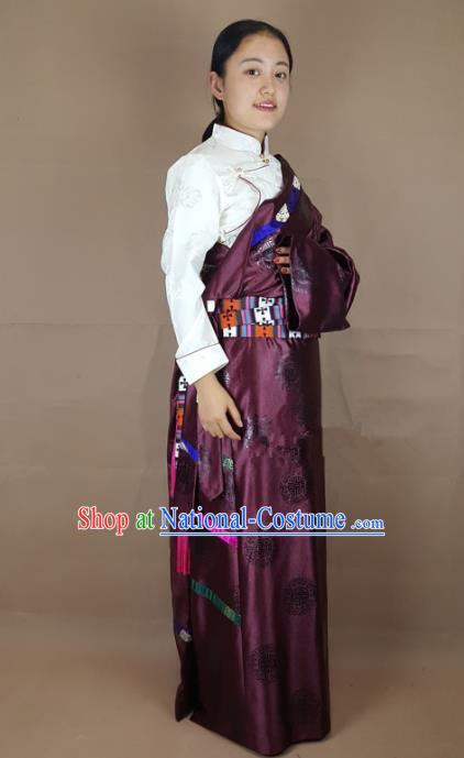 Traditional Chinese Zang Nationality Dance Costume China Tibetan Minority Enthic Clothing