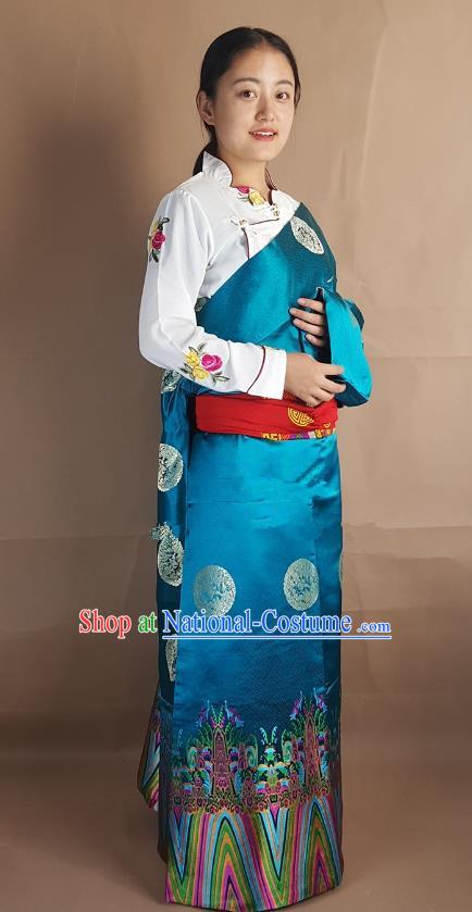 Traditional Chinese Zang Nationality Dance Costume China Tibetan Minority Enthic Clothing