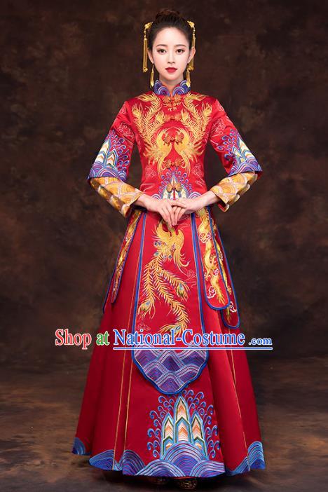 Chinese Ancient Wedding Costume Traditional Xiuhe Suit Bride Embroidered Phoenix Red Full Dress for Women