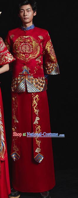 Chinese Traditional Wedding Costume Ancient Bridegroom Tang Suit Embroidered Toast Clothing for Men