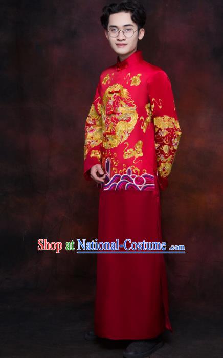 Chinese Traditional Wedding Toast Costume Ancient Bridegroom Embroidered Tang Suit Clothing for Men