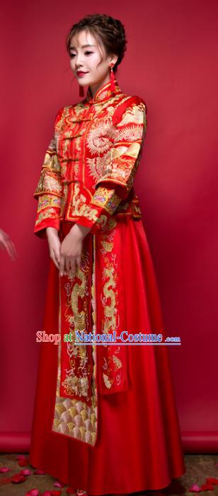 Chinese Traditional Wedding Bottom Drawer Ancient Bride Costume Embroidered Xiuhe Suit Full Dress for Women