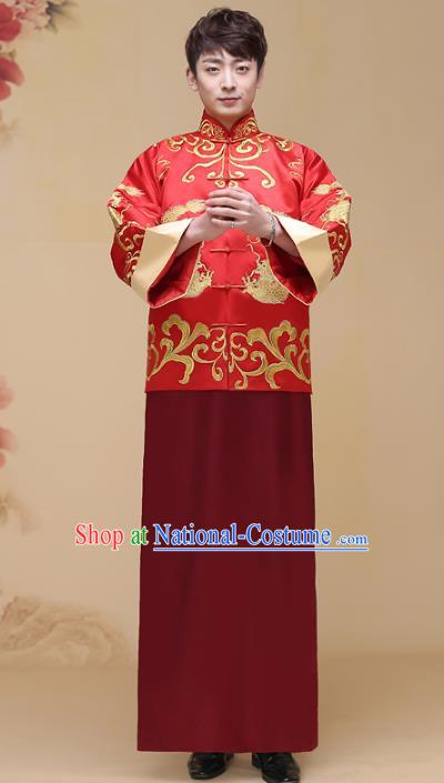 Chinese Traditional Wedding Costume Ancient Bridegroom Embroidered Tang Suit Clothing for Men