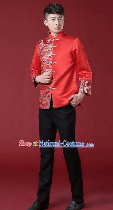 Chinese Traditional Wedding Embroidered Costume Ancient Bridegroom Red Mandarin Jacket Tang Suit Clothing for Men