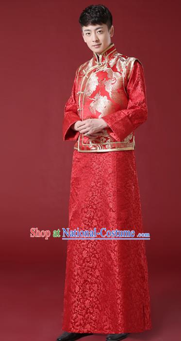 Chinese Traditional Wedding Embroidered Costume Ancient Bridegroom Toast Tang Suit Clothing for Men