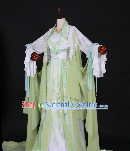 Traditional Chinese Princess Embroidered Costume Ancient Tang Dynasty Imperial Concubine Green Hanfu Dress for Women