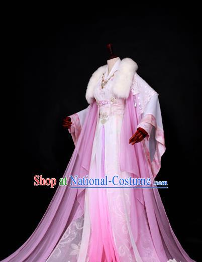 Chinese Ancient Princess Pink Hanfu Dress Han Dynasty Palace Lady Embroidered Costume for Women