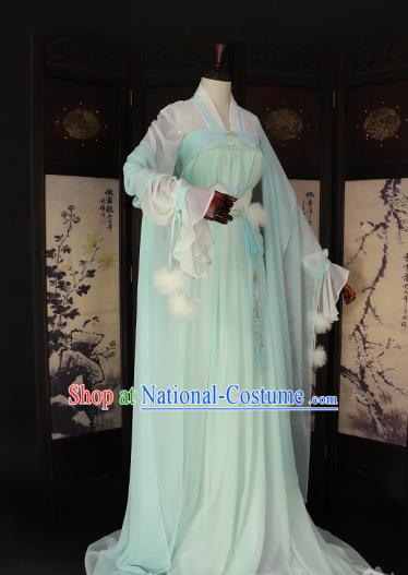 Chinese Ancient Princess Green Hanfu Dress Tang Dynasty Imperial Empress Embroidered Costume for Women