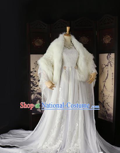 Chinese Ancient Imperial Concubine White Hanfu Dress Tang Dynasty Imperial Consort Embroidered Costume for Women