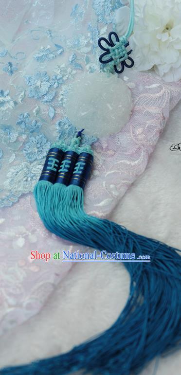 Chinese Traditional Handmade Waist Accessories Ancient Princess Blue Tassel Jade Pendant for Women