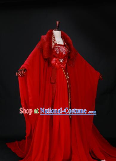 Traditional Chinese Princess Embroidered Wedding Costume Ancient Han Dynasty Imperial Concubine Red Hanfu Dress for Women