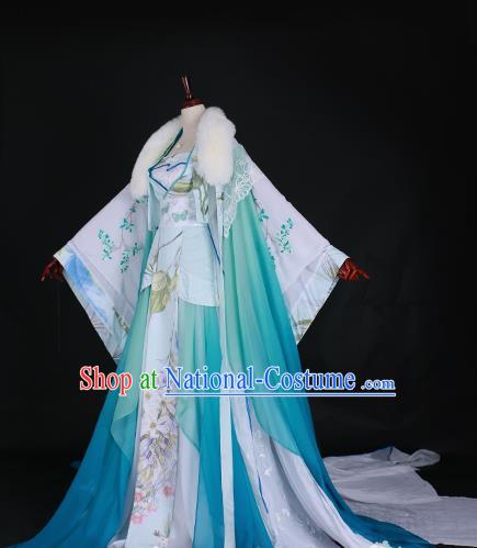 Chinese Ancient Princess Embroidered Costume Han Dynasty Imperial Concubine Green Hanfu Dress for Women