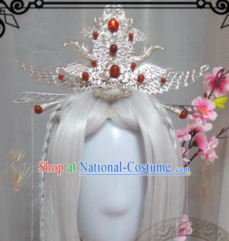 Chinese Traditional Handmade Swordsman Wig and Hair Accessories Ancient Knight Hairpins Headwear for Men