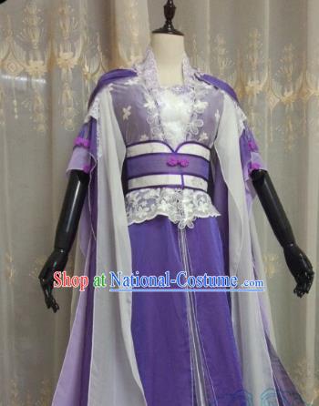 Chinese Ancient Fairy Costume Cosplay Swordswoman Clothing Jin Dynasty Nobility Lady Purple Hanfu Dress for Women