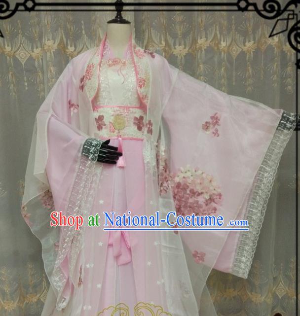 Chinese Ancient Fairy Costume Cosplay Swordswoman Clothing Tang Dynasty Nobility Lady Pink Hanfu Dress for Women