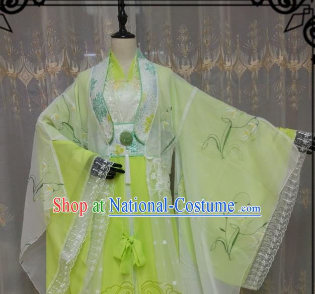 Chinese Ancient Fairy Costume Cosplay Swordswoman Clothing Tang Dynasty Nobility Lady Green Hanfu Dress for Women