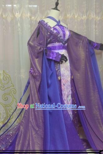 Chinese Ancient Imperial Concubine Costume Cosplay Swordswoman Clothing Tang Dynasty Nobility Lady Purple Hanfu Dress for Women