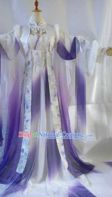 Chinese Ancient Fairy Costume Cosplay Swordswoman Clothing Tang Dynasty Nobility Lady Purple Hanfu Dress for Women