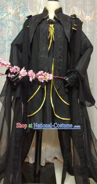 Chinese Ancient Princess Costume Cosplay Swordswoman Clothing Tang Dynasty Young Lady Black Hanfu Dress for Women