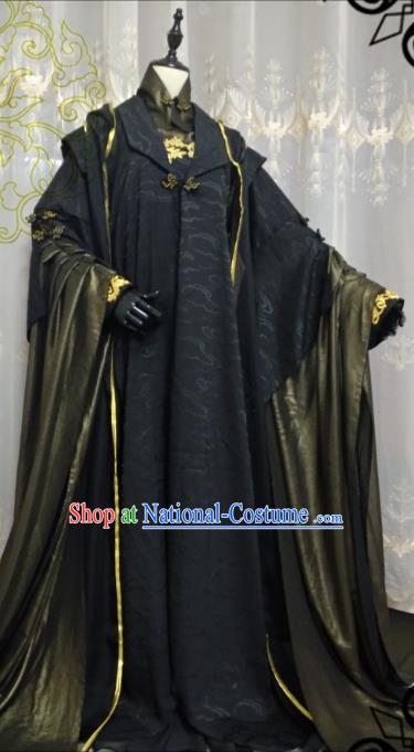 Chinese Ancient Fairy Black Costume Cosplay Swordswoman Clothing Knight Hanfu Dress for Women