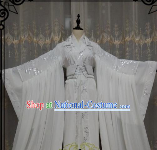 Chinese Ancient Fairy Costume Cosplay Swordswoman Clothing Knight Princess White Hanfu Dress for Women