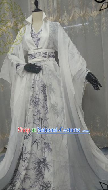 Chinese Ancient Nobility Childe Knight White Costume Cosplay Swordsman Royal Highness Clothing for Men