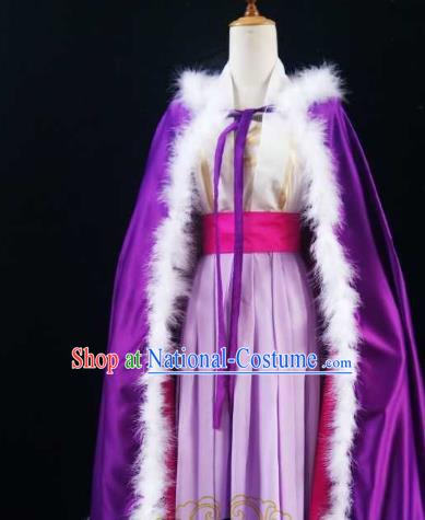 Chinese Ancient Costume Cosplay Swordswoman Clothing Female Knight Purple Hanfu Dress for Women