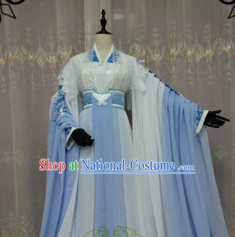 Chinese Ancient Princess Costume Cosplay Swordswoman Clothing Female Knight Blue Hanfu Dress for Women