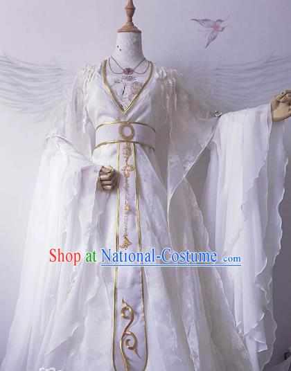 Chinese Ancient Costume Cosplay Imperial Concubine Clothing Tang Dynasty Palace Lady Embroidered White Hanfu Dress for Women