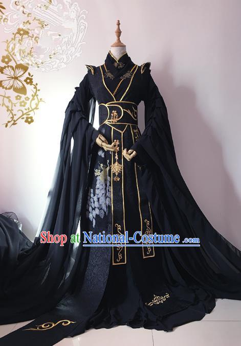 Chinese Ancient Nobility Childe Royal Highness Black Costume Cosplay Swordsman Embroidered Clothing for Men