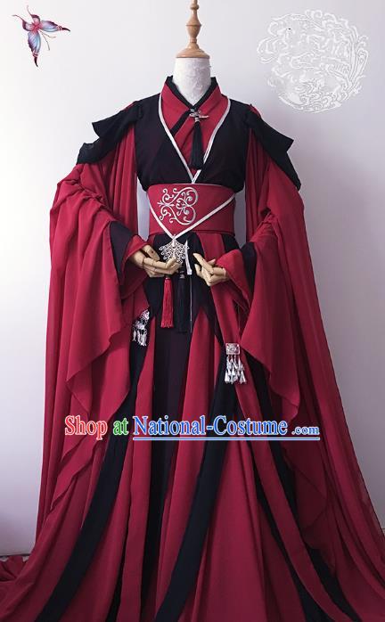 Chinese Ancient Nobility Childe Royal Highness Red Costume Cosplay Swordsman Embroidered Clothing for Men