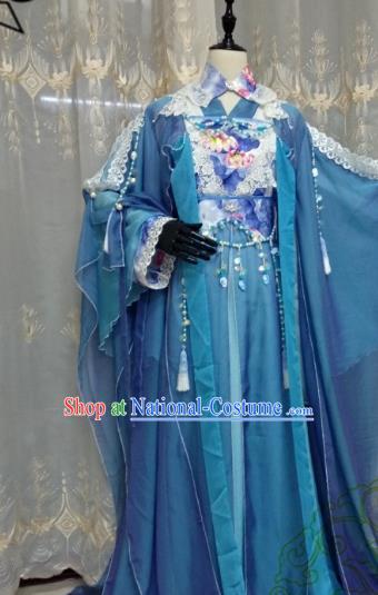 Chinese Ancient Fairy Green Costume Cosplay Swordswoman Clothing Tang Dynasty Princess Hanfu Dress for Women