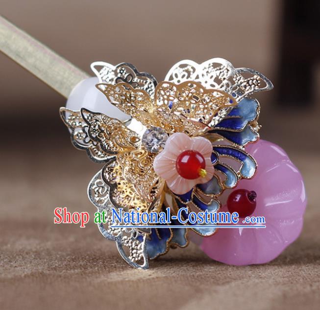 Chinese Traditional Handmade Hair Accessories Ancient Hairpins Hanfu Blueing Butterfly Hair Clip for Women